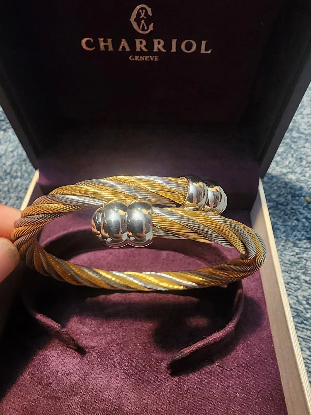 Charriol Two-Tone Cable Cuff Bracelet in Gold and Silver